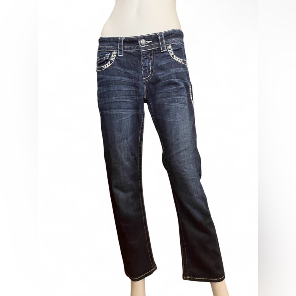 Virgo Denim Mid-Rise Bootcut Jeans w/ Pocket Stitch Detail Size 27